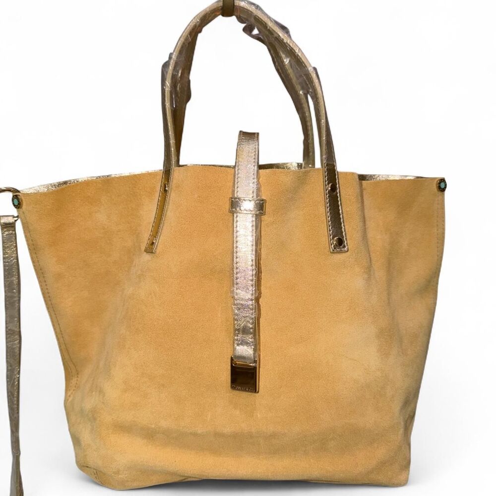 Brand New Tiffany & Co. Reversible Tote Bag Metallic Gold Leather / Suede w/ pou - Picture 2 of 8
